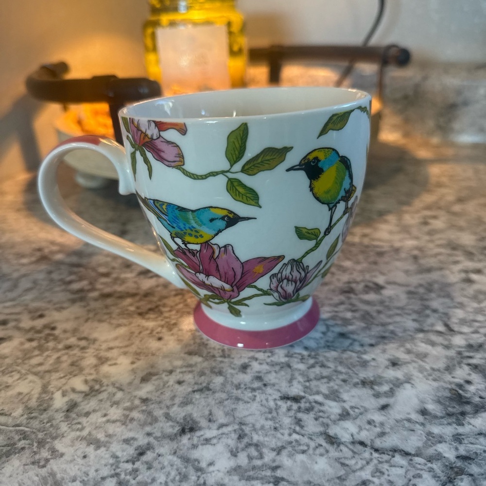 The English Mug Co Fine China Bird Floral Footed Mug